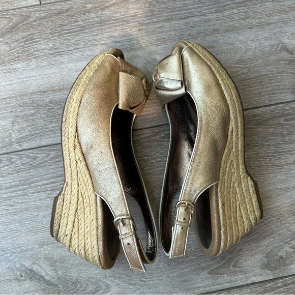 Sofft Gold Metallic Espadrilles Wedge Open Toe - Picture 6 of 16